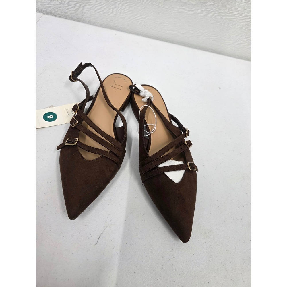 A New Day Womens Brown Faux Suede Multi-Strap Slingback Pointed Toe Flats 9